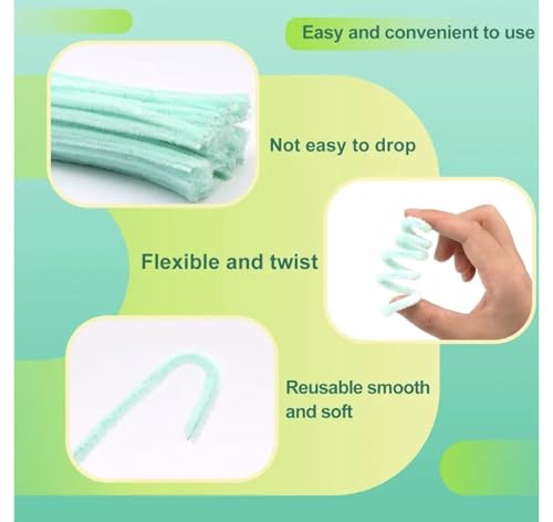 Image of Pastel Green Pipe Cleaners, Chenille Stems for Arts and Crafts, 100 Pcs Pack
