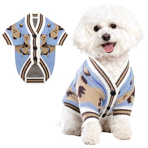 Hundepullover Valentinstag Hundepullover Kleine Hunde Strick Hundekleidung Bär Pullover Hund Hundepulli Strickjacke Katzenpullover Hundes Kleidung Welpenpullover Mantel für Kleine (Blau,XXS)
