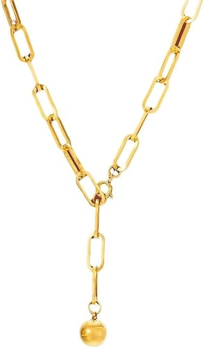 Adjustable Chunky Paperclip Link Necklace for Women, 18K Gold Plated Classic Thi