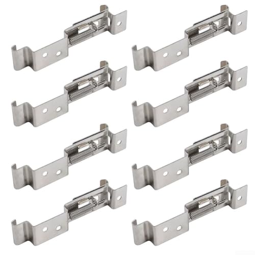 Zilimontt Marco de matrícula de 8 piezas, soporte de matrícula, clip de placa de acero inoxidable, soporte de placa de matrícula de acero inoxidable con resorte de acero para remolque y caravana