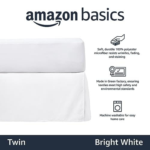 Image of Amazon Basics Lightweight Pleated Bed Skirt, Twin, Bright White, Solid, (Pack of 8)