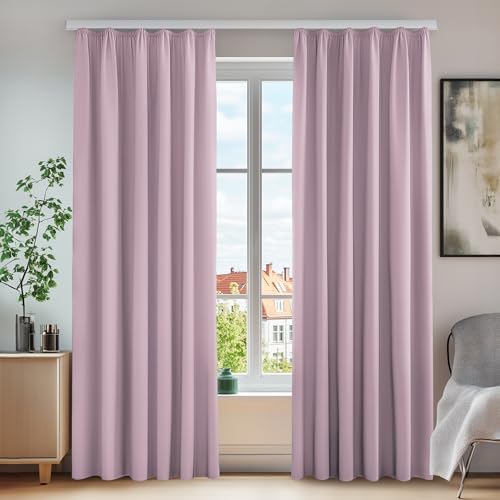 Deconovo Vorhang mit Kräuselband für Schienen Sichtschutz Gardine Hellpink | 2er Set, H 260 x B 140 cm, Verdunklungsgardinen, Schlafzimmer, Wärmehaltung, Sonnenschutz, Wohnzimmer D