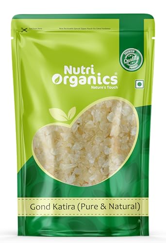 Nutri Organics Gond Katira Edible Gum - 500g | Pure Tragacanth Gum | Natural Body Coolant & Herbal Superfood | Rich in Fiber | Ideal for Summer Drinks, Desserts & Ayurvedic Use