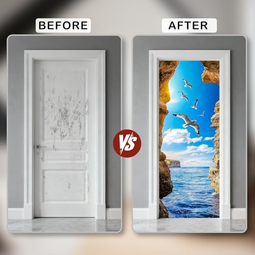 Image of Nuxovilar Coastal Cave Door Stickers Peel Stick PVC 30.3x78.7 in
