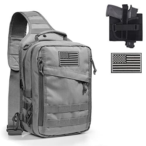 for Mens Tactical Backpack Shoulder Bag: BOMTURN Large Tactical Sling Bag 1000D CCW Bag EDC Range Bag with Holster and Patch