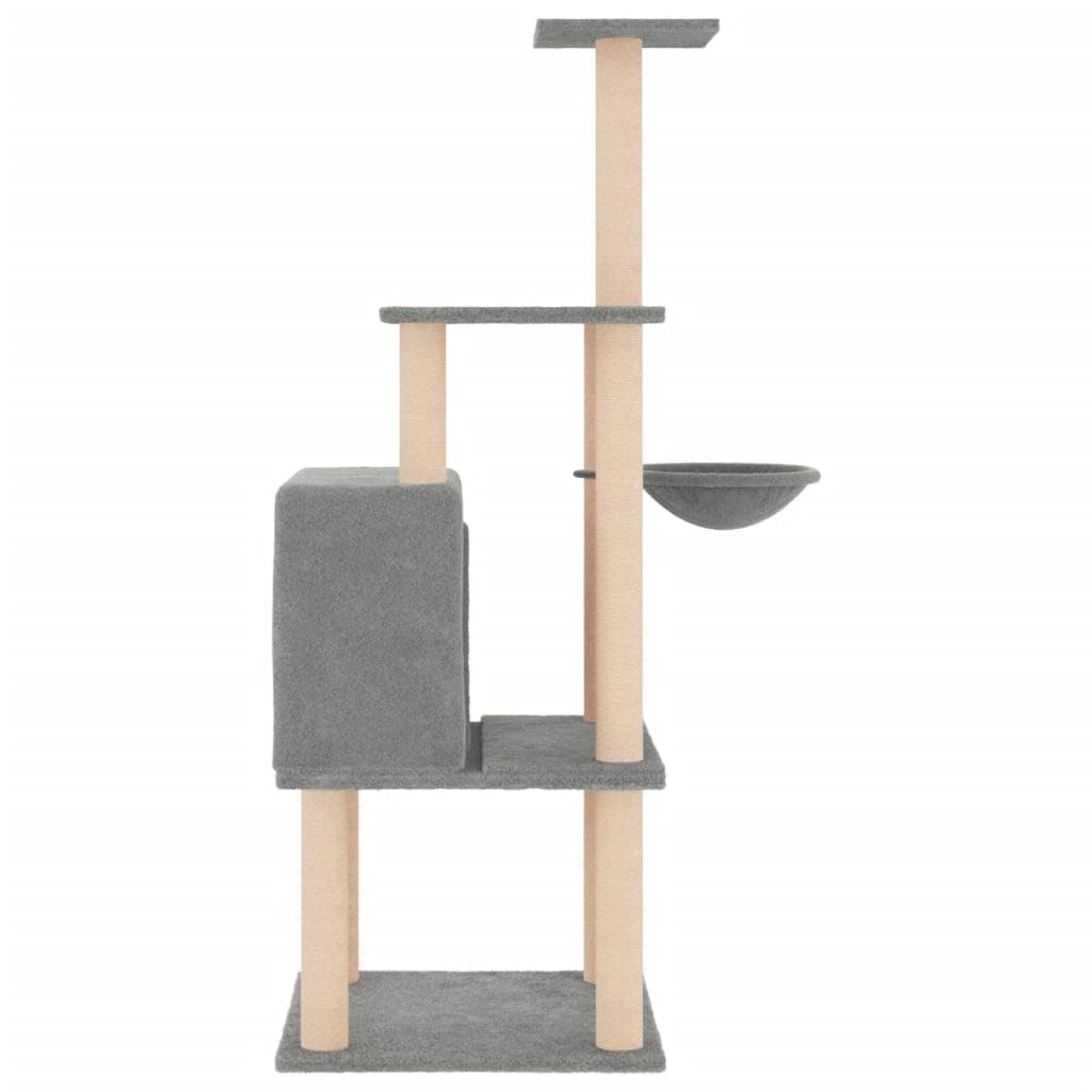 ShGaxin Skrobaczka dla kota z sizalowymi słupkami jasnoszara 132 cm, drapak dla kota, drapak dla kota, akcesoria dla kotów, wieża dla kotów, rozrusznik dla kota, domek dla kota