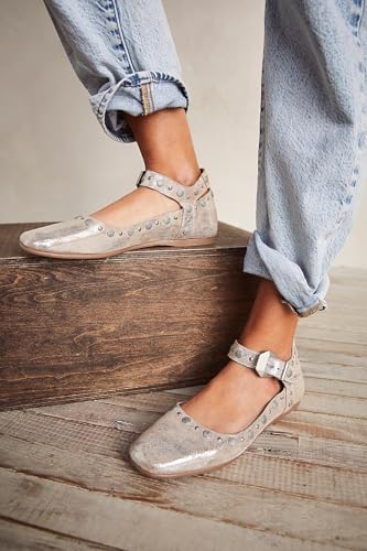 Arqa Womens Buttery Soft Leather Stud Mary Jane Flats Studded Embellishments Decoration Vintage Flats Ankle-Strap Design Buckle Closures Rounded Square Toe Shoes4