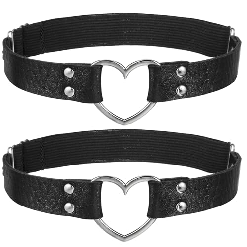 2Pcs Adjustable Heart Garter, Thigh Garter Belt PU Leather Heart Garters Belt Punk Rock Thigh Straps Elastic Leg Garters for Women Cosplay Parties Music Festival