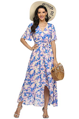 Image of VintageClothing Women's Wrap V Neck Floral Summer Dresses High Low Maxi Casual