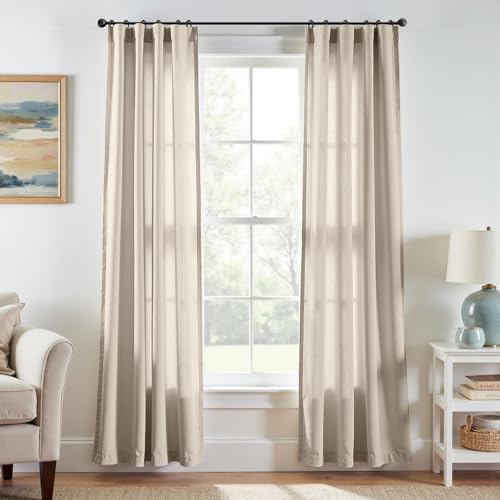 jinchan Oat Clost Linen Blend Curtains 84 inch Length 2 Panel for Bedroom Bathroom, Farmhouse Country Cottage Core Style 38 inch Wide Drapes with Rod