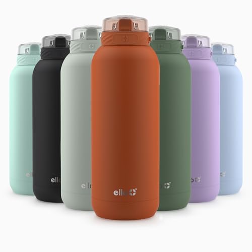 Image of Ello Cooper 40oz Stainless Steel Water Bottle Vacuum Insulated with Straw and Carry Handle, Leak Proof Locking Lid with Soft Silicone Spout, Dishwasher Safe, Bonfire