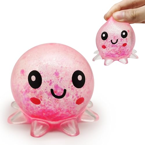 ZTATU Mini Octopus Stress Balls for Adults Squishy Fidget Toys (1PCS) Squeeze Sugar Ball, Birthday Party Favors Octopus Sea Animal Toys, Easter Basket Stuffers (Pink)