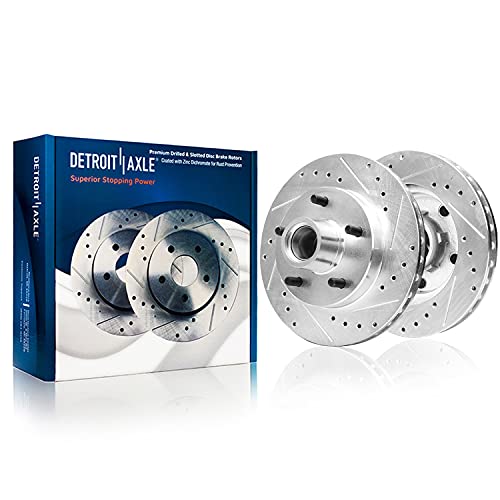 Image of Detroit Axle - Front Brake Kit for Chevy Malibu Camaro S10 GMC S15 Jimmy | Sonoma Buick Regal Pontiac Bonneville Cutlass Drilled & Slotted Brake Rotors Ceramic Brake Pads Replacement 10.51 inch inch