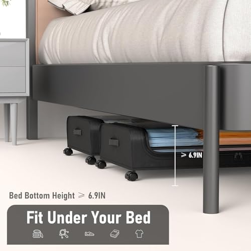 Image of Underbed storage box with wheels and lid Metal Frame Non-Woven Fabric use for home bedroom Rolling Organizer for Clothes Shoes Toys Blankets Space Saving Solution (PACK OF 1)