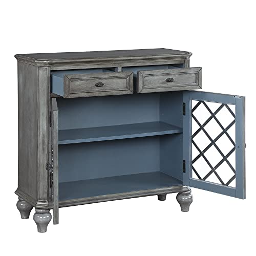 Farati Vintage Retro Buffet Cabinet Sideboard With Storage, 2 Drawers, 2 Doors And Adjustable Shelves With Iron Framed Glass Doors Accent Table Display Storage Distressed Console Cabinet (Grey) #TOP2