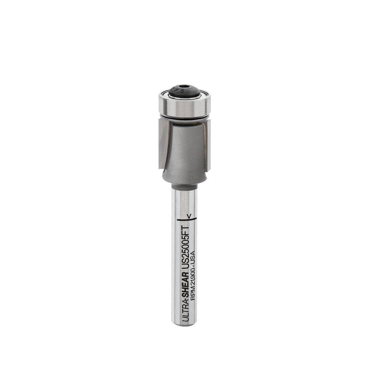 Flush Trim Router Bit, 1/4SH, 1/2CD, 1/2CL, Template Bearing for Pattern Routing, Carbide Tipped, USA Made - US25005FT