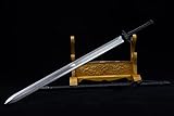 LOONGSWORD Chinese Jian Sword – Hand-Forged 7Cr17MoV High Carbon Steel, Full Tang, Wooden Scabbard & PU Leather Handle – Decorative Martial Arts Collectible