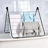 OHS Clothes Airer Over Bath, Adjustable Rotation Clothes Drying Rack with 14 Bars Lightweight Foldable Metal Laundry Drying Rack for Indoor Use - Black