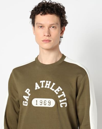 Image of Gap Men Stylised Full Sleeves Crew Neck Cotton Blend Sweatshirt