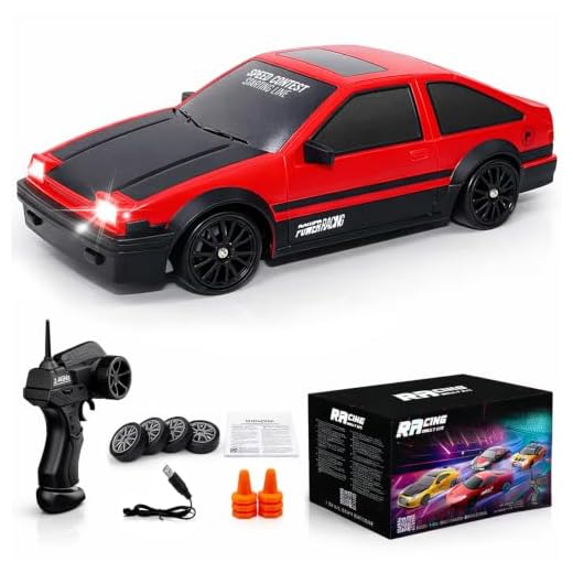 Remote Control Car RC Drift Car 2.4GHz 1:24 Scale 4WD 15KM/H High Speed Model Vehicle with LED Lights Drifting Tire Racing Sport Toy Car for Adults Boys Girls Kids Gift 2Pcs Rechargeable Batteries