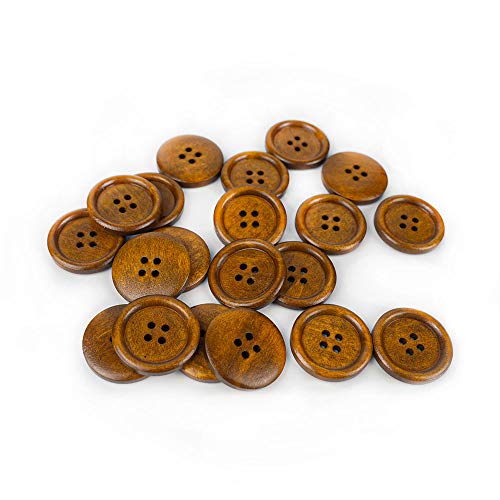 50 Pcs 1 Inch Wooden Buttons, 25Mm Premium Buttons For Sewing Craft Clothing, Brown Color, Natural Chestnut Made, 4 Hole #TOP6