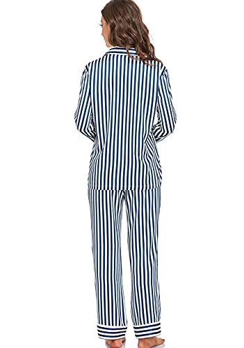 Image of Serenedelicacy Women's Satin Pajama Set Long Sleeve Button Down Sleepwear 2-Piece Silky Pj Set