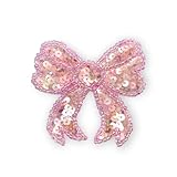 Sequin & Beads Bow Tie Shape Applique (sew on or Iron on) 5 Pieces in Pink/AB