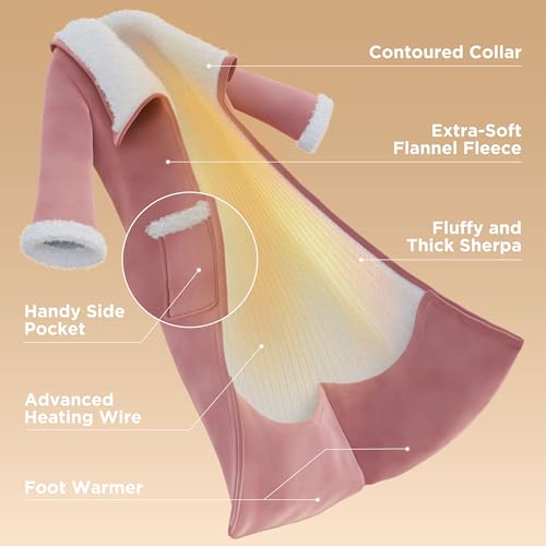 Bedsure Wearable Heated Blanket with Foot Pocket & Sleeves, 50x71+18", Grey | Preheat Function, Sherpa Electric Robe Throw, Gifts for Women, 6 Heat/6 Timer (Up to 10H) Settings, 8H Auto Shut Off, ETL/FCC - image 5
