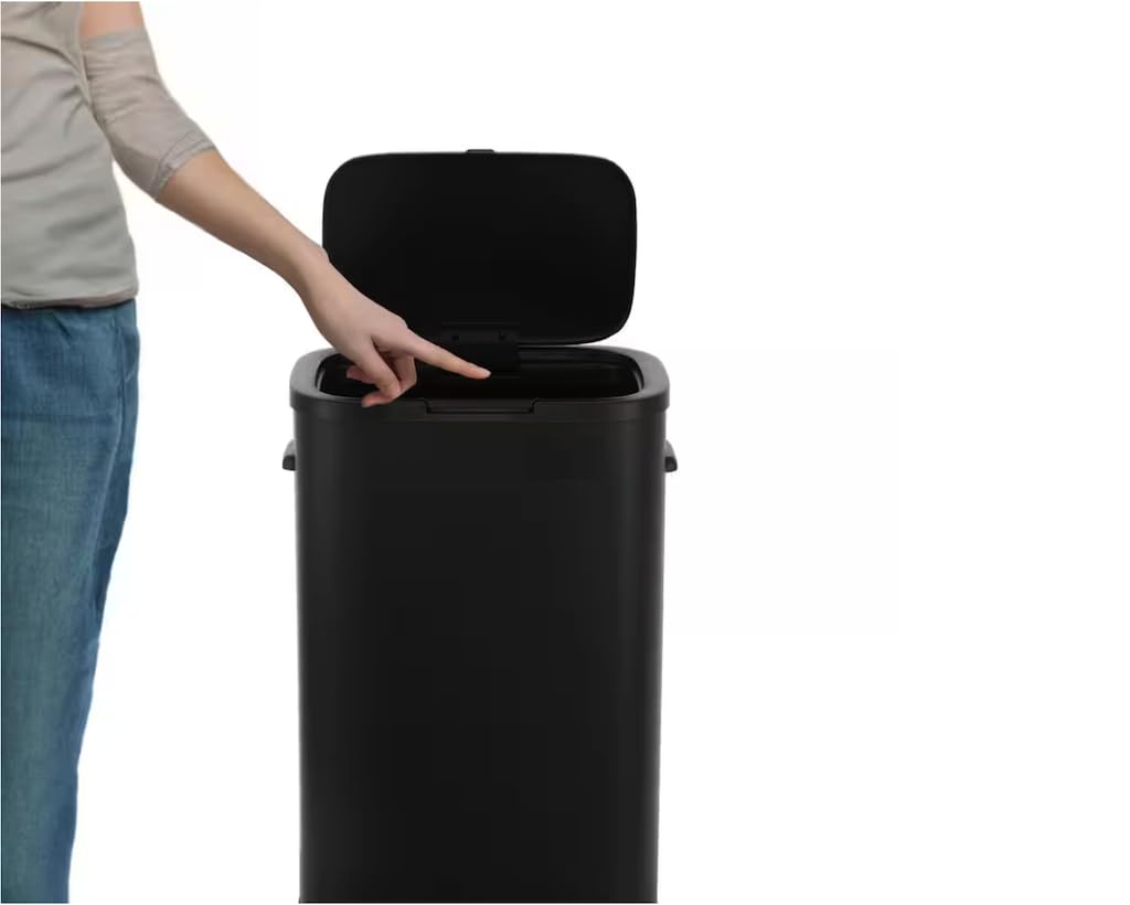 Generic Slim Push Button Trash Can, Charcoal Black, 14 5 - Gal VY42739, like an amage
