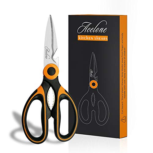 Kitchen Shears, Acelone Premium Heavy Duty Shears Ultra Sharp Stainless Steel Multi-function Kitchen Scissors for Chicken/Poultry/Fish/Meat/Vegetables/Herbs/BBQ… (Orange black)