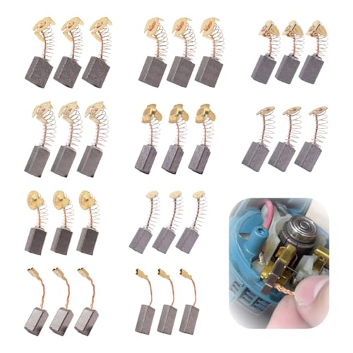30 PCS Electric Motor Carbon Brushes Kit, 10 Sizes for Power Tools, Angle Grinders, Electric Hammer Drills, Comprehensive Carbon Brush Holder Repair Set Materials