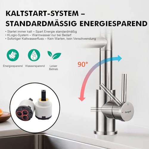 Ibergrif M22144A Küchenarmatur Ausziehbar mit Brause, Wasserhahn Küche Spiralfeder 360° Schwenkbar, Spültischarmatur Einhebelmischer 2 Strahlarten, Hochdruck Mischbatterie Edelstahl