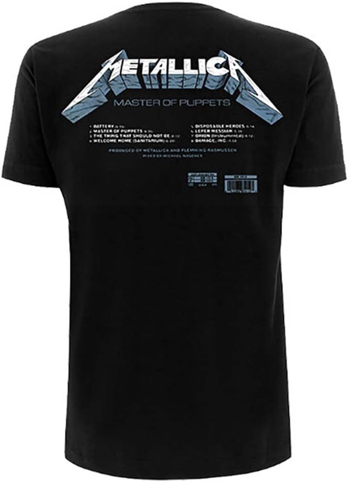 Metallica Unisex Tee: Master of Puppets Tracks (Back Print) - X-Large - Black - Image 2