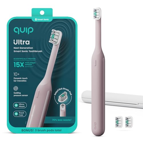 Image of Quip Ultra Next Generation Smart Toothbrush - Timed Electric Toothbrush with Case - Replaceable Brush Head, Soft Bristles, Silicone Handle, 30-Day Battery Life - Travel Toothbrush - Dusk