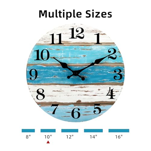 Image of CHYLIN Wall Clock - Beach Themed Blue Wall Clocks Battery Operated Silent Non-Ticking, Coastal Nautical Clock Decorative for Home Kitchen Living Room Office Bathroom Bedroom(10 Inch)