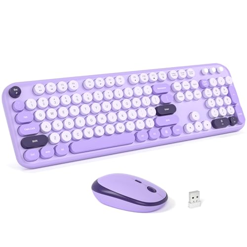 Image of MOFII Wireless Keyboard and Mouse Combo - Pale Violet Full Sized Plug and Play Colorful Computer Keyboards - 104 Keys Round Keycap USB 2.4G Cute Keyboard for Windows /Laptop /Mac /Desktop /PC