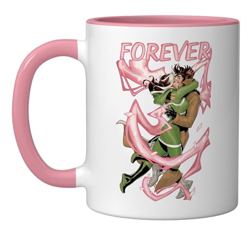 Tazón de cerámica Marvel X-Men Rogue y Gambit 11 oz rosa/blanco miniatura 1