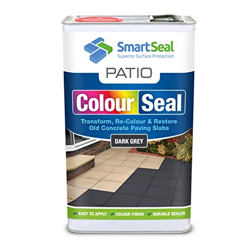 SmartSeal Patio ColourSeal - Colour & Restore Old Concrete Paving Slabs, Durable Paint & Sealer - Easy to Apply, Concrete Paint for Patio & Protective Patio Sealer (Dark Grey - 5 L)