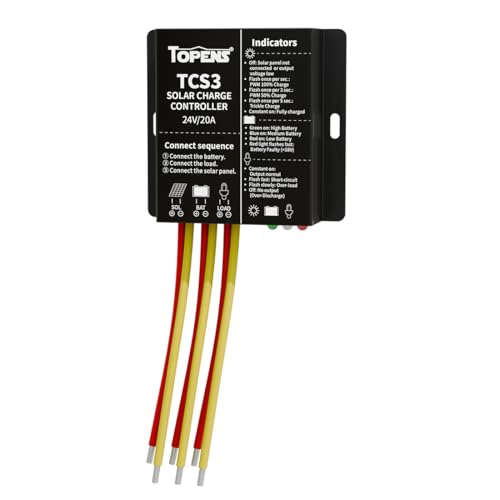 TOPENS TCS3 Solar Charge Controller Waterproof Solar Panel Battery Regulator for Solar Automatic Gate Opener, Boat, Yacht, RV, Caravan, Golf Car, Street Lamp, Garden Light and Farm Equipment