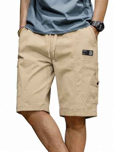 Image of Men's 100% Pure Cotton Cargo Shorts | Regular Fit Knee Length Utility Shorts with Multiple Pockets | Casual Outdoor Summer Wear Shorts for Men