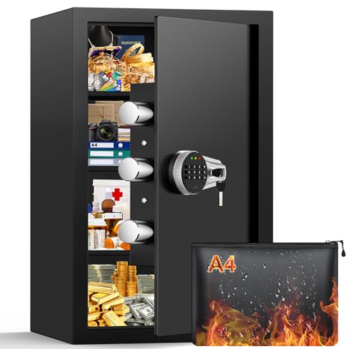 6.0 Cuft Large Fireproof Safe, Home Safes Water and Fireproof, Safety Box with Programmable Keypad & Removable Shelves, Led Light, Smart Alert, Large Fireproof Safe Box for Money Jewelry