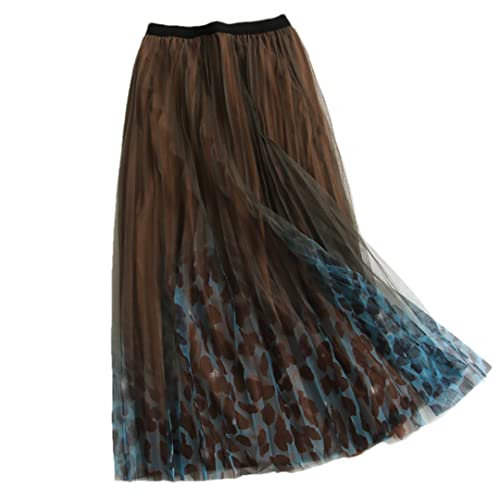 Jupe plissée leopard en tulle marron à taille haute unique pour femme
