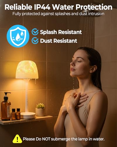 Image of Waterproof Shower Mood Lamp with Ocean Wave Projector, Outdoor Table Lamp | 16 Colors, Cordless, USB-C Rechargeable, Remote & Touch Control, LED Bathroom Lamp for Inside Shower, Bathtub, Relaxing Spa