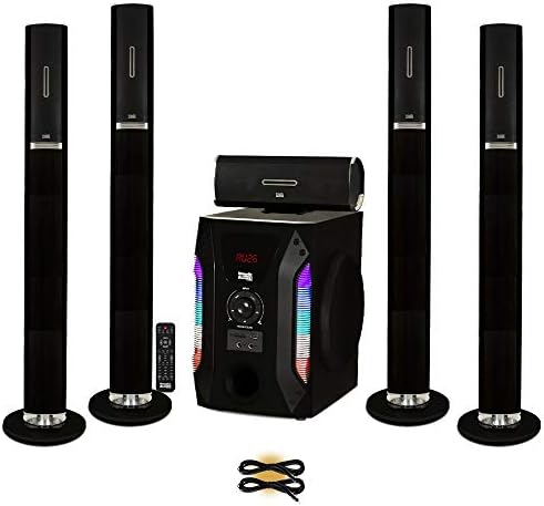 Acoustic Audio AAT1002 Bluetooth Tower 5.1 Home Speaker System with Powered Sub and 2 Extension Cables