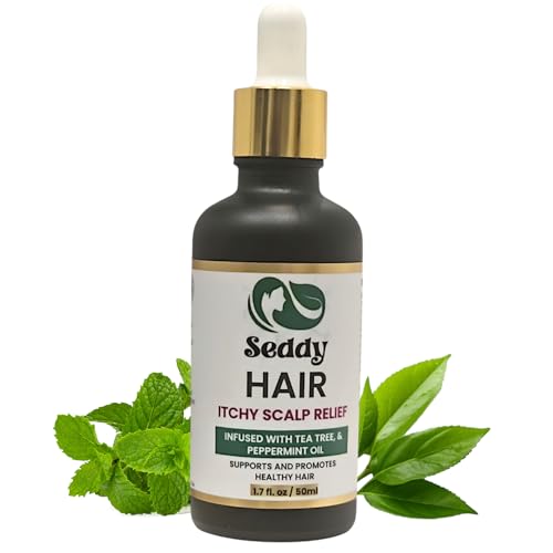 Seddy Itchy Scalp Relief Hair Oil – Scalp Treatment Oil, Instant Soothe, Anti Dandruff with Tea Tree & Peppermint Oil – Relieve Itchy, Dry Scalp – All Hair Types -For Men, Women, & Kids -1.7 Fl. Oz