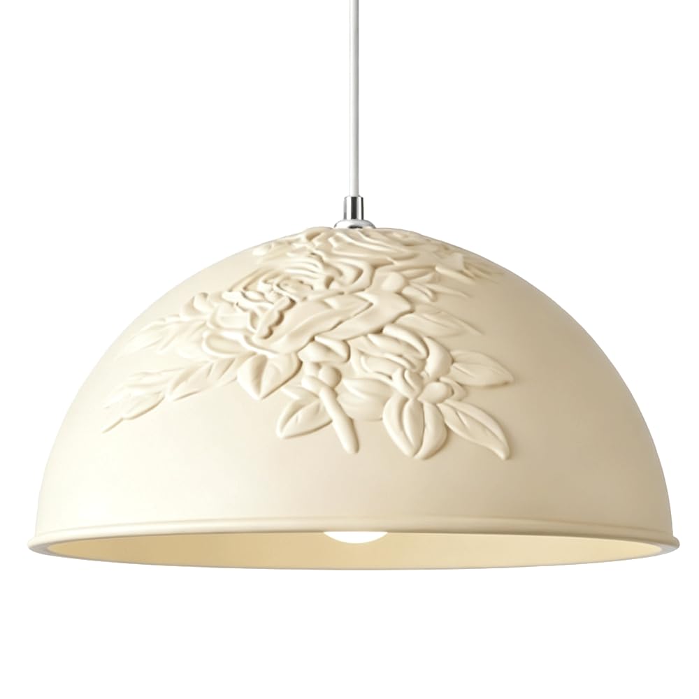 ESIYUVO Floral Embossed Bell Resin Pendant Light Nordic Cream Style Handmade Lighting Fixture Surface Metal Canopy Ceiling Chandelier Hanging Lamp for Kitchen Living Room Hallway Dining Room Bar