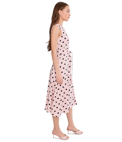 Image of Calvin Klein Sleeveless Dot Crepe Polka Dot Self Tie Midi Aline