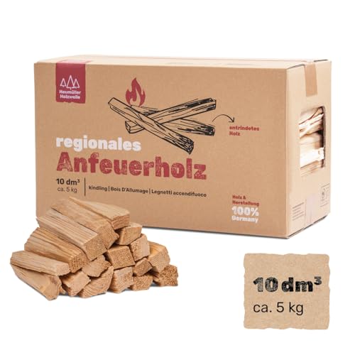 Heumüller Holzwolle 10 dm3 (ca. 5kg) Anzündholz I Anfeuerholz aus gespaltenem & entrindetem Kiefernholz I Hoher Harzgehalt für schnelles & effizientes Anzünden I Ideal für Kamin Grill & Lagerfeuer