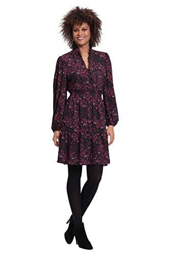 London Times Women's Dresses Stand Collar Tiered Dress with Smocking and Ruffle Details Orange/Purple