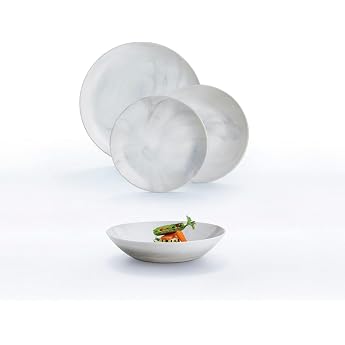 Luminarc Diwali Granite Marb Opal 18 Piece Dinner Set for 6 People, Opal, Microwave, Refrigerator, Stackable